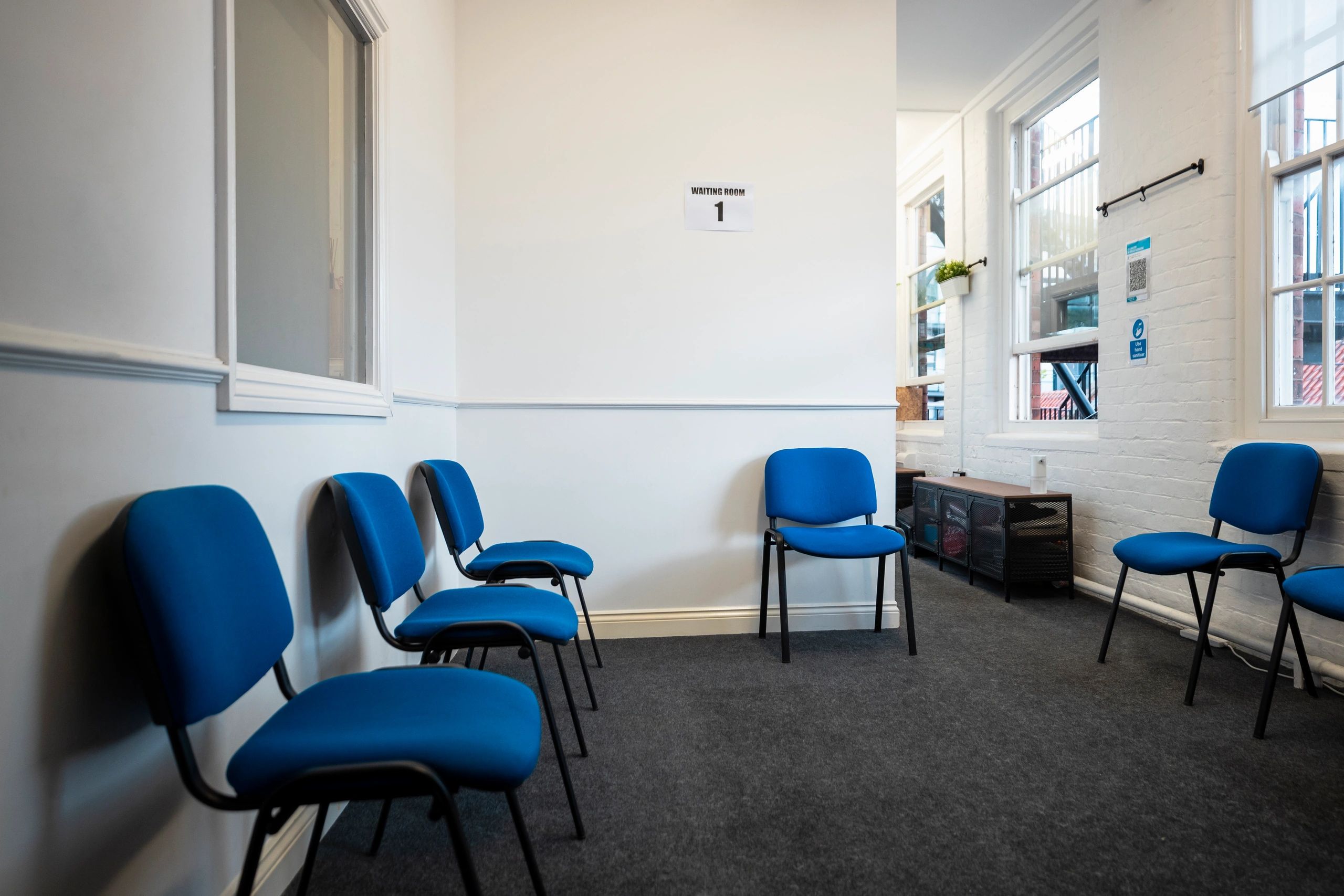 Clean medical clinic waiting area interior