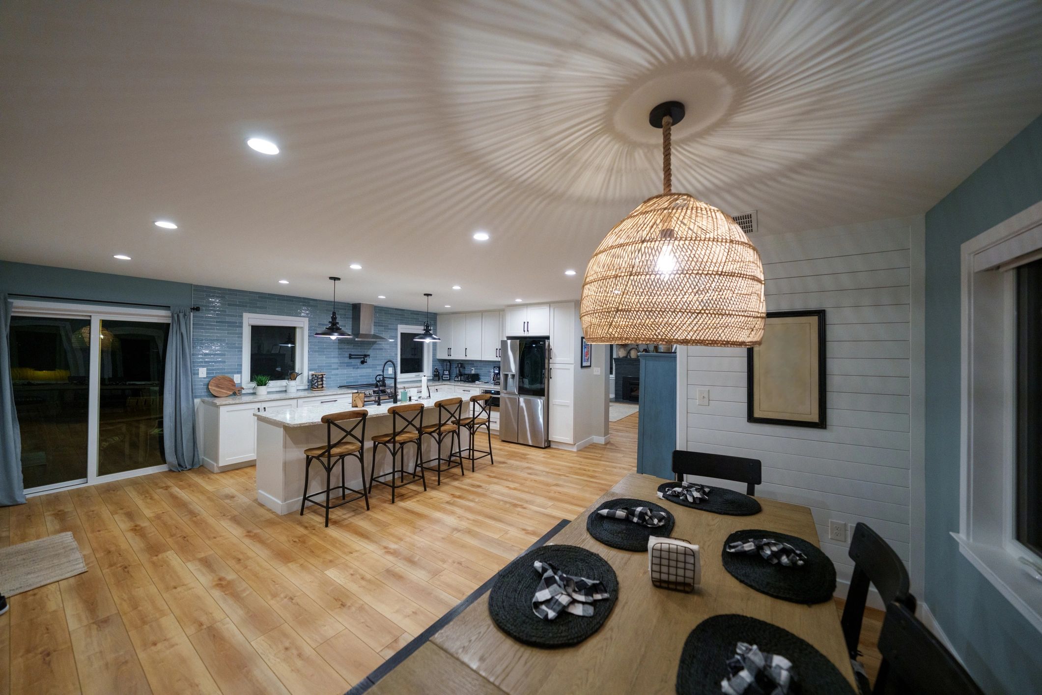 Luxury custom home interior with modern kitchen and dining area