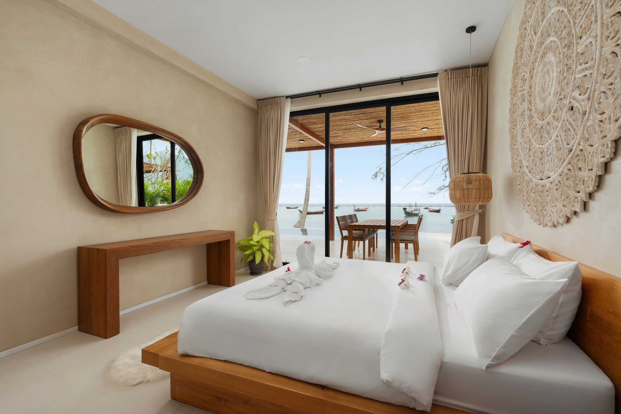 Luxury custom home bedroom interior with premium finishes